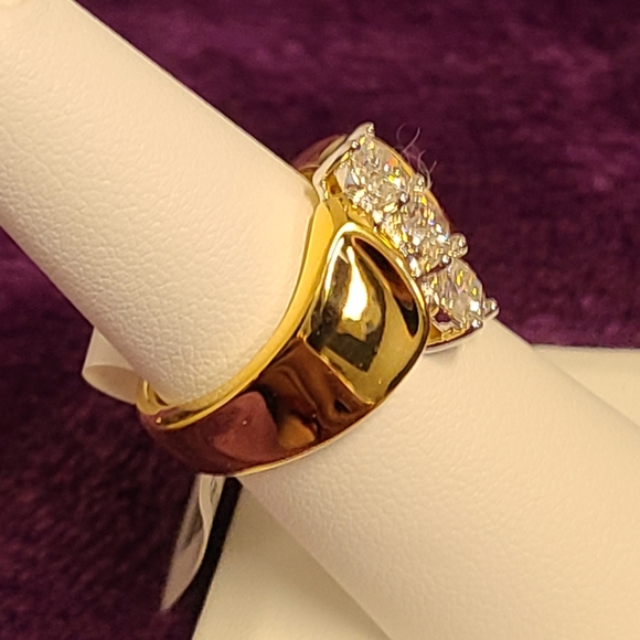 Moissanite Fire 14k Yellow Gold Over Sterling Silver 3-Stone Ring 1.00ct, Size 7 - Picture 5 of 9